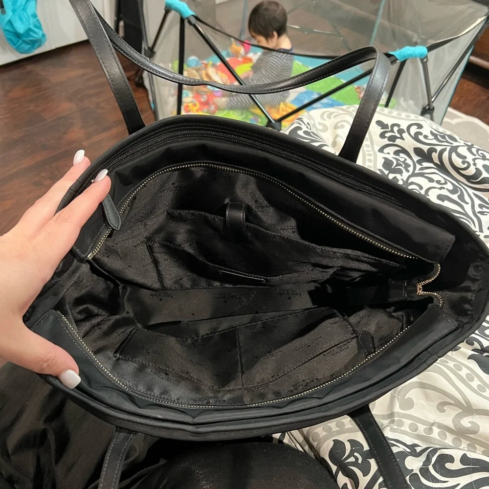kate spade black nylon tote with gold hardware